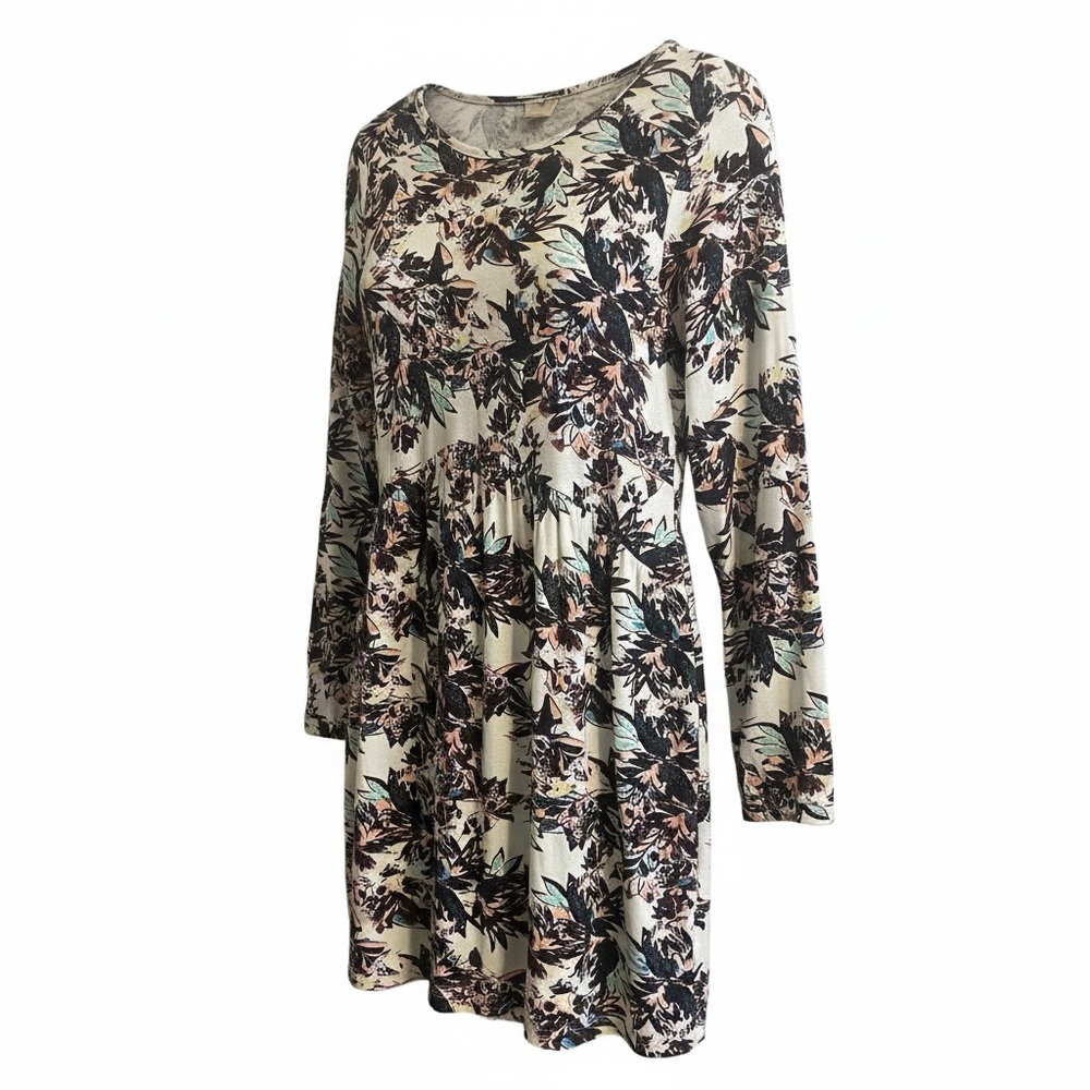 Roxy Black and Cream Leaf Print Long Sleeve Dress